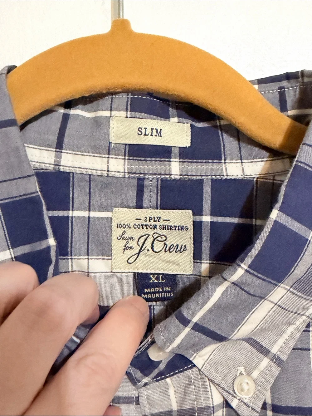 J. Crew Men's Navy and White Plaid Button-Down Shirt Slim fit